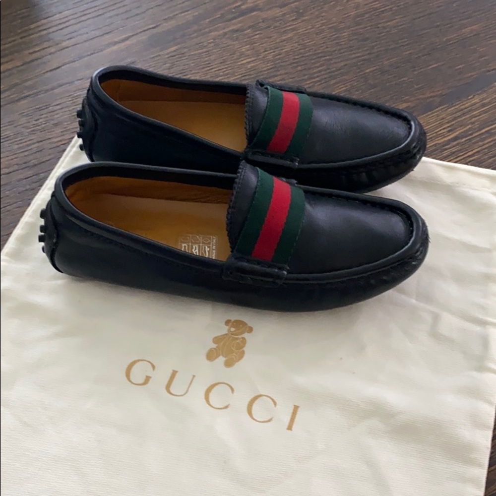 Gucci signature web leather loafers drivers boys 2